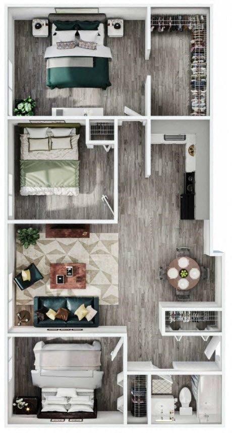 a 2 bedroom floor plan with a 1234 sq